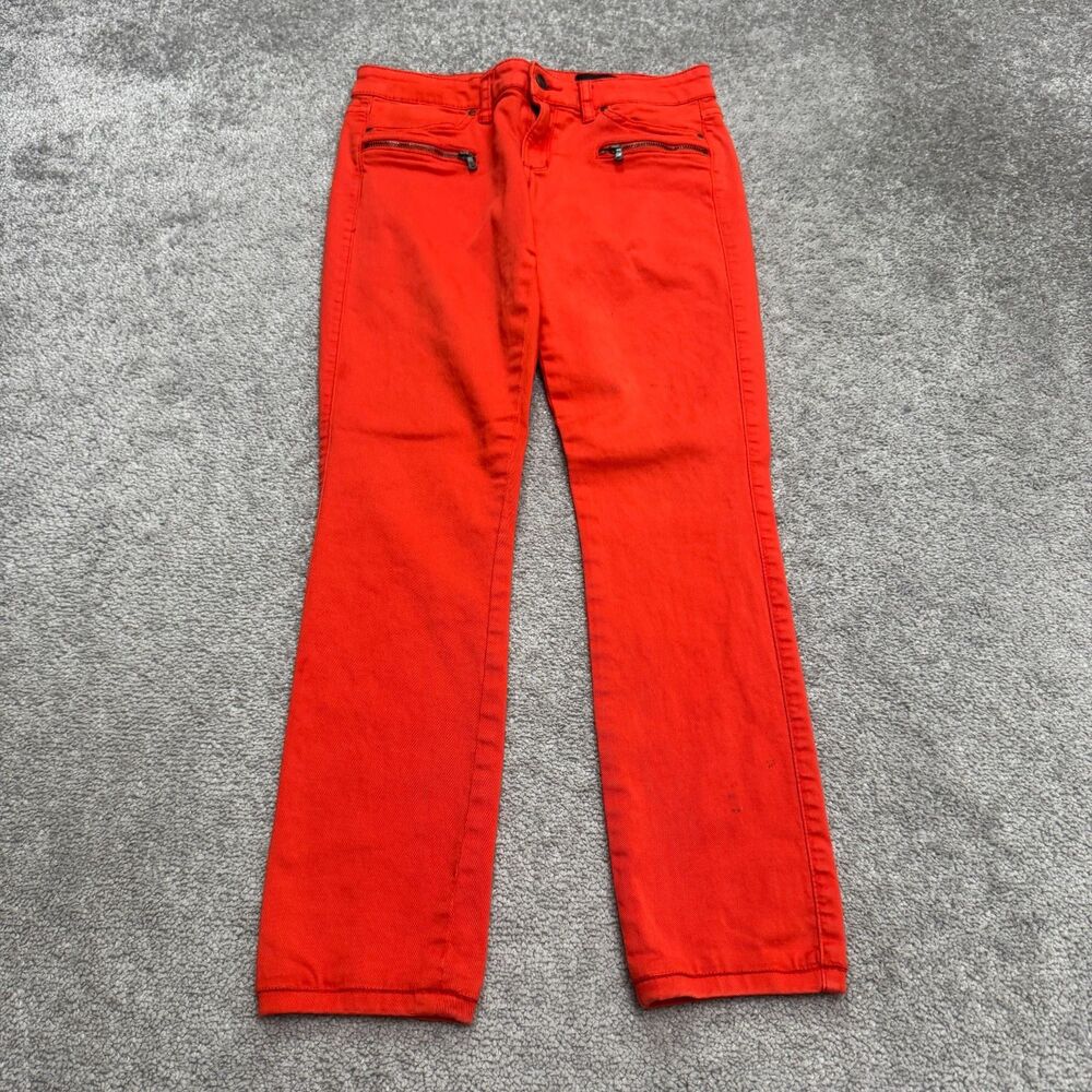 Club Monaco Mid Rise Skinny Denim Jeans Womens 4 Red Zip Pockets Stretch 28x27